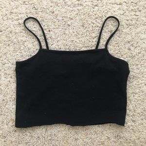 BUNDLE - two black crop tops, one spaghetti strap, one scoop neck line.